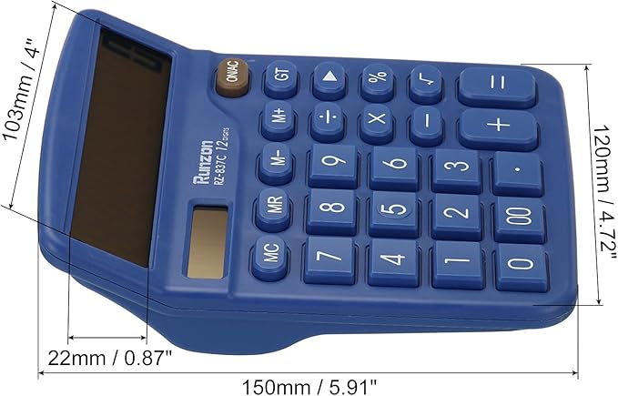 PATIKIL Desk Calculator, 12 Digits Large LCD Display Electronic Calculator Solar Battery Dual Power for Home Office Desktop, Dark Blue