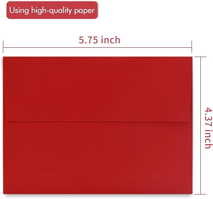 100 Pack A2 Red Envelopes Self Sealing Adhesive Perfect for Weddings, RSVP, Invitations, Baby Shower,Greeting Cards,Announcements, Thank You Notes| A2(4.375 x5.75 Inches)