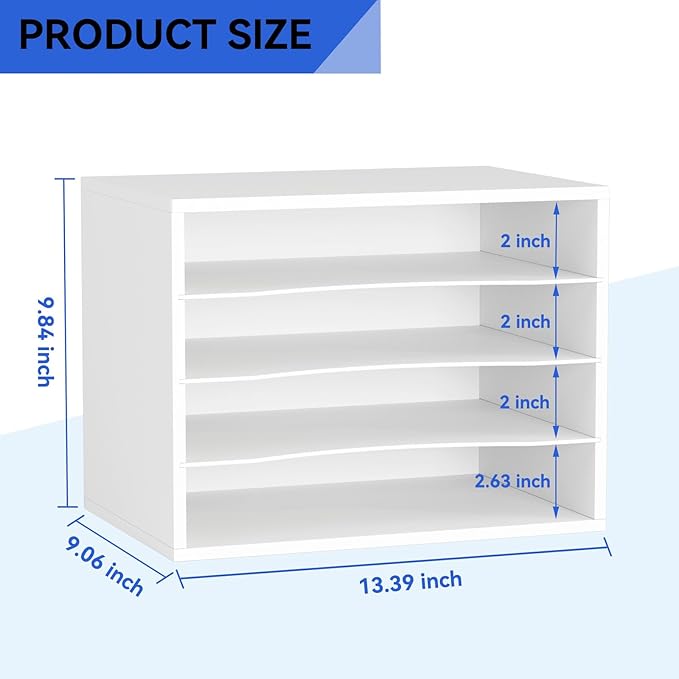 Wood Desktop Letter Tray File Organizer, Paper Storage Mail Sorter with 3 Adjustable Drawer Boards for Home and Office, White