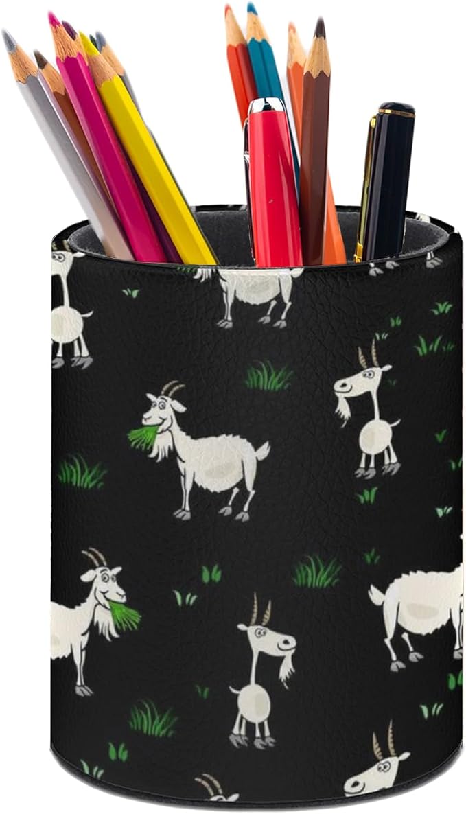 Goat Pen Holder Pencil Organizer Cute Pencil Cup Desk Decor Makeup Brush Holder PU Multifunctional Office Suppliesfor Home Classroom School