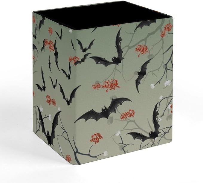 Square Pen Holder & Pencil Organizer for Desk - Office Storage Organizer, Markers/Makeup Brushes/Scissors Holder, Compact Desk Decor Accessories for Home Classroom School(Bat)