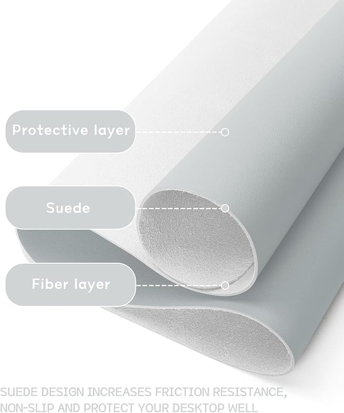 YSAGi Non-Slip Leather Desk Pad, Waterproof Laptop Computer Desk Keyboard Mat, Table Protector Blotter Mat, Large Mouse Pad for Office/Work/Home/Decor(Silver-Grey, 23.6" x 13.7")