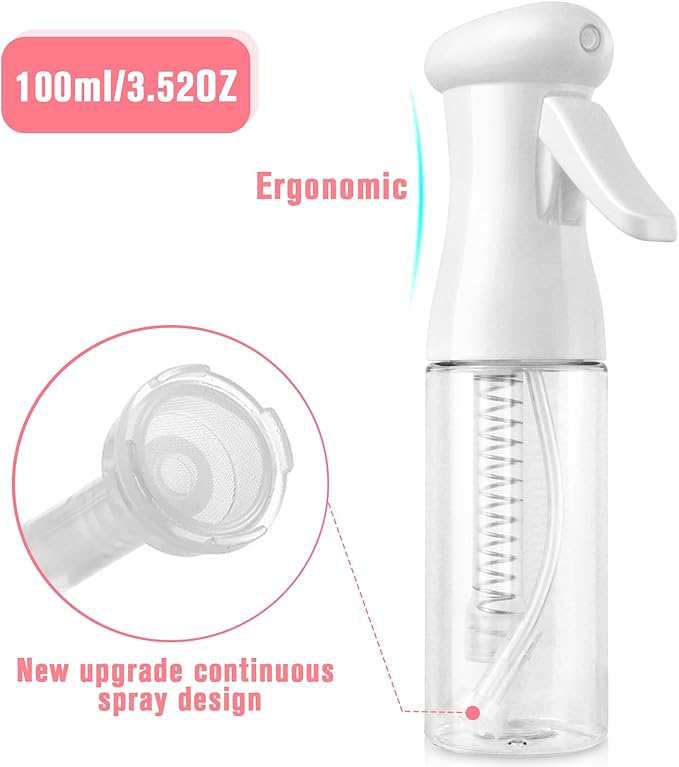 Continuous Travel Spray Bottle,Hair Small Spray Bottl e,Plants Water Spray Mist Bottle,Ultra-Fine Spray Bottle for Hair,Skincare, Plant Care, Pet Grooming, Cleaning(100 ML White)