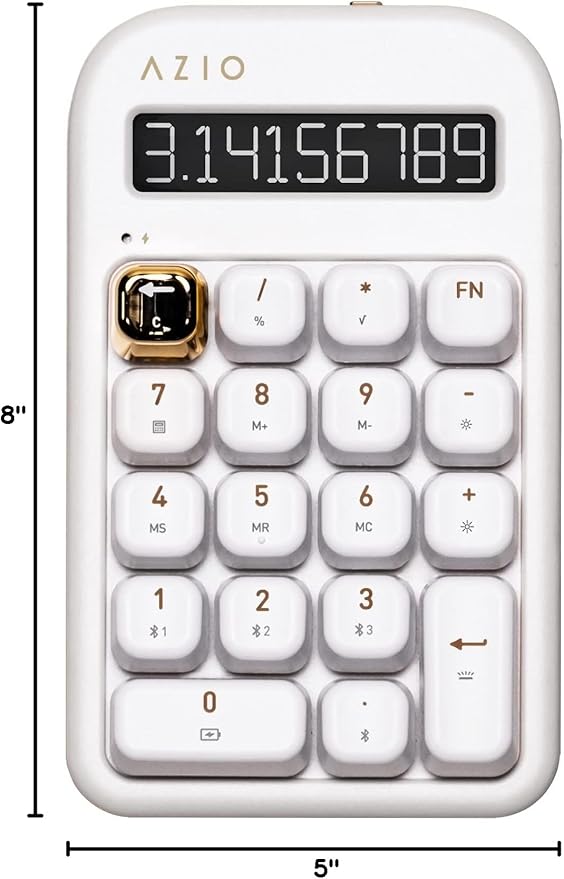 AZIO IZO Wireless Mechanical Calculator & Number Pad (White/Gold) - Bluetooth 5.0 & USB, Gateron-Blue Mechanical Switch, 9 Backlight Modes, Rechargeable, PC & Mac Compatible, White Blossom (IN103)