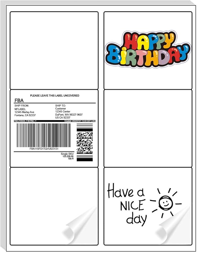 Coopaty 200 Sheets FBA Adderss Labels, 6 per Sheet 3-1/3" x 4" Label Stickers for Laser & Inkjet Printers, 6 Up Shipping Labels, 1200 Printable White Sticker Paper