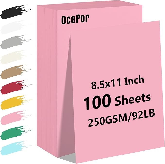 OcePor 100 Sheets Pinks Valentine's Day Cardstock Paper, Colored Printer Paper 8.5 x 11, Card Stock Thick Construction for Craft,Scrapbook，Office Printing, Invitations, Certificates，92 lb/250gsm