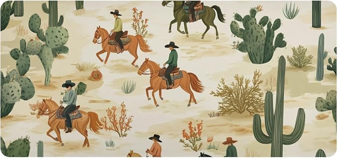 Mouse Pad Desk Mat Leather Desk Pad Large Gaming Desk Cover Protector Mat for Keyboard Computer Laptop Office Waterproof 35.4 x 16.5 Inch Cute Cacti Desert Cowboys Horses