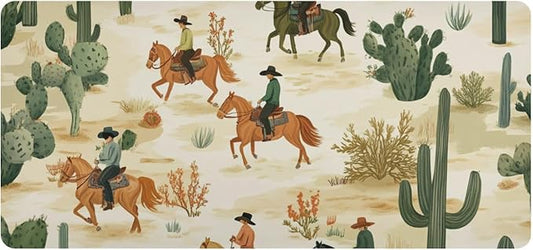 Mouse Pad Desk Mat Leather Desk Pad Large Gaming Desk Cover Protector Mat for Keyboard Computer Laptop Office Waterproof 35.4 x 16.5 Inch Cute Cacti Desert Cowboys Horses