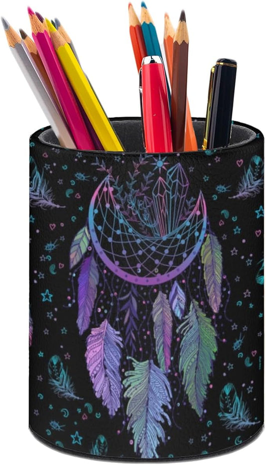 Dreamcatcher Pen Holder Pencil Organizer Cute Pencil Cup Desk Decor Makeup Brush Holder PU Multifunctional Office Suppliesfor Home Classroom School