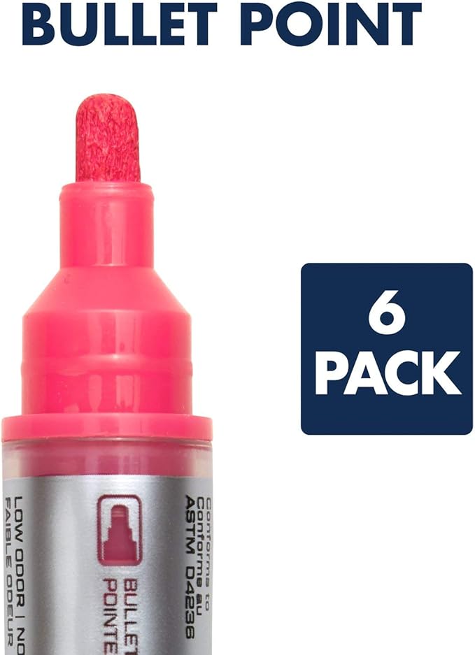 Quartet Glass Dry Erase Markers, Whiteboard Markers, Bullet Tip, White and Neon Colors, 6 Pack (79559Q)