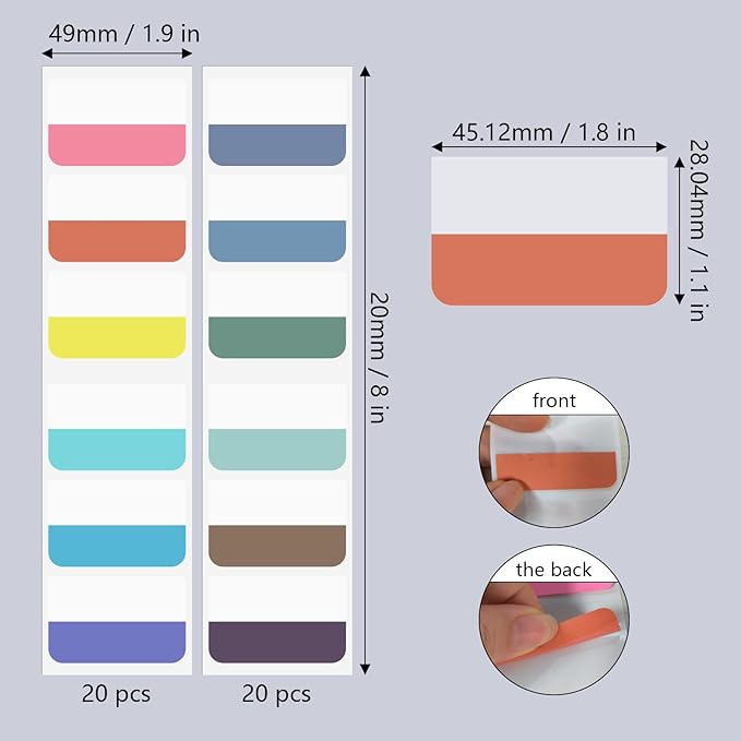 240Pcs Colored Index Tab 1.8"x1" Large Book Sticky Tabs 12 Colors Repositionable Page Tabs Flags Page Markers Labels for Notebooks, Filing, Classification