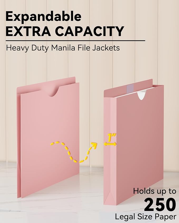 ANSOOK Plastic File Jackets,1" Legal Size Manilla Folders,12 Pack Expanding File Folder,Expansion Pocket,File Cabinet Folders,Reinforced Straight Cut Tab,Morandi Color Manila Folder for Office Home