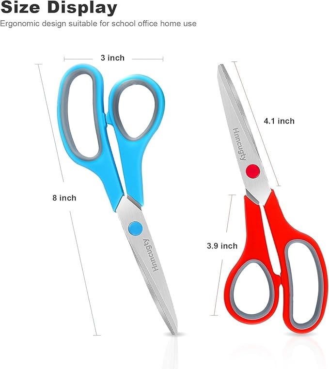 Scissors, Hnncugty 8" Scissors All Purpose Bulk Set of 18-Pack, Sharp Shears for Office Home Craft Sewing Fabric, High/Middle School Supplies Student Teacher Supplies, Comfort Grip Right/Left Handed