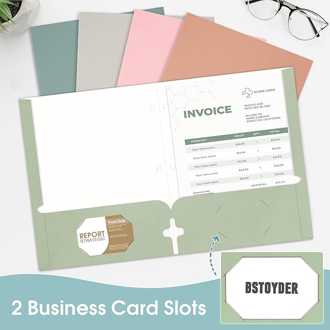 Folders with Pockets, 2 Pocket Folders Bulk (120 Pack, Assorted Colors), Paper Folders with Pockets 3 Hole Punched with Business Card Slot, Letter Size, File Folders for School Office Home