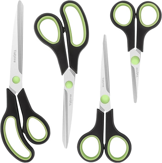 Scissors, Stainless Steel Blades Soft Grip for Home, School, Office. Black and Green, 4