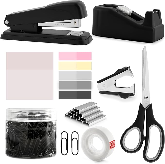 Boss Lady Stapler and Tape Dispenser Set - Black Office Gift for Women, Desk Accessories for Office Clerks and Coworkers