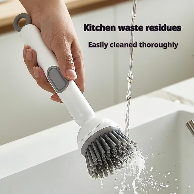 Adjustable Dish Brush with Soap Dispenser, Non-Scratch PET Bristles, Ergonomic Handle, Kitchen Cleaning Tool for Pots, Pans & Sink (Yellow, Short Style-1 Piece)