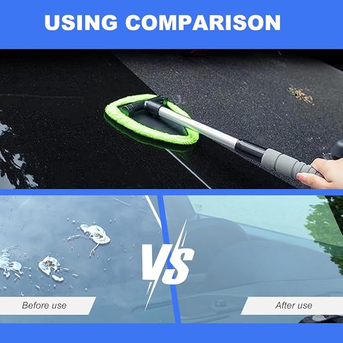 Generic Windshield Cleaning Tool, 2025 New Car Interior Window Cleaning Kit with Extendable Handle, 3 Reusable Microfiber Cloth Pads, Auto Glass Wiper for Windshield, Trucks, SUVs, RVs (Gray)