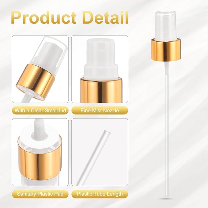 uxcell 12 Pcs Gold White Spray Top, 24/410 Fine Mist Sprayer Reusable Replacement Spray Bottle Pump Plastic Top for Cosmetic Perfume and Body Sprays Bottle