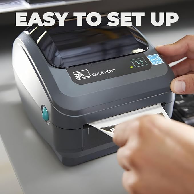 Zebra GK420T Direct Thermal Label Printer Bundle - Includes 1x Refurbished Zebra Label Printer GK 420T, 1x USB-B Cable and Cleaning Cloth - Monochrome Desktop Printer, Ethernet Connectivity (Renewed)