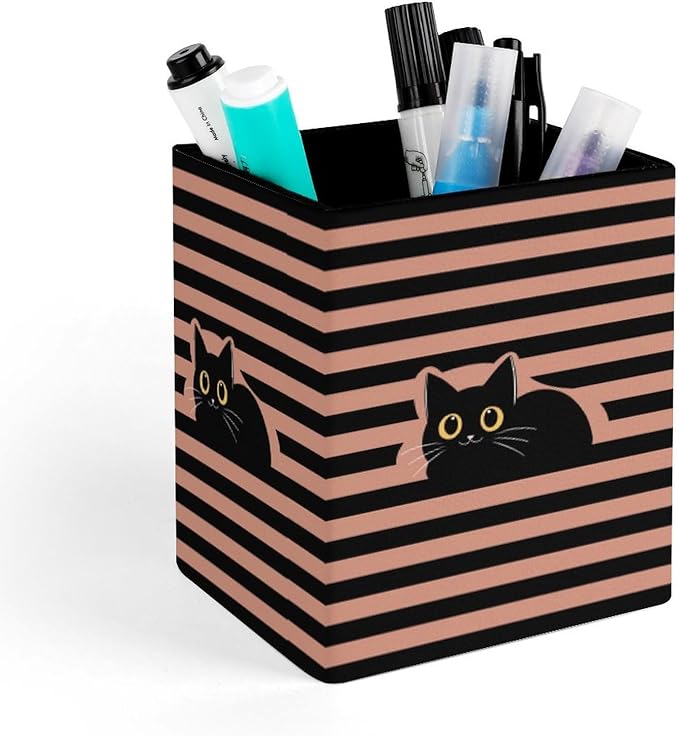Square Pen Holder & Pencil Organizer for Desk - Office Storage Organizer, Markers/Makeup Brushes/Scissors Holder, Compact Desk Decor Accessories for Home Classroom School(Cute Cat)
