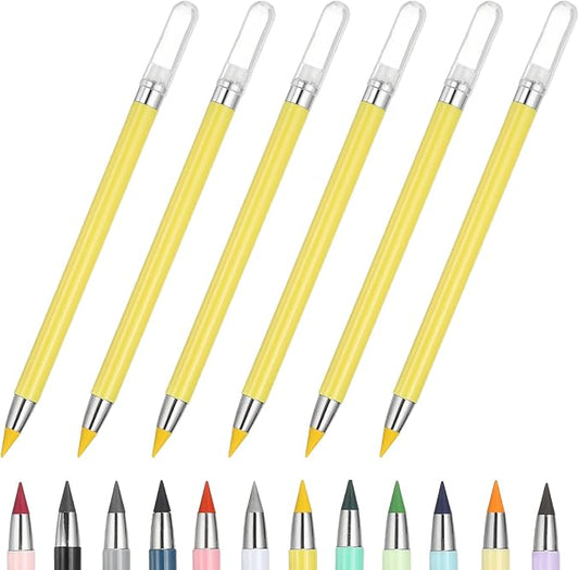 PATIKIL Forever Pencil, 6 Pcs Mechanical Sharpened Cute Metal Pencils Set for Coloring Book Sketch Drawing Writing Art Beginner, Marker Yellow