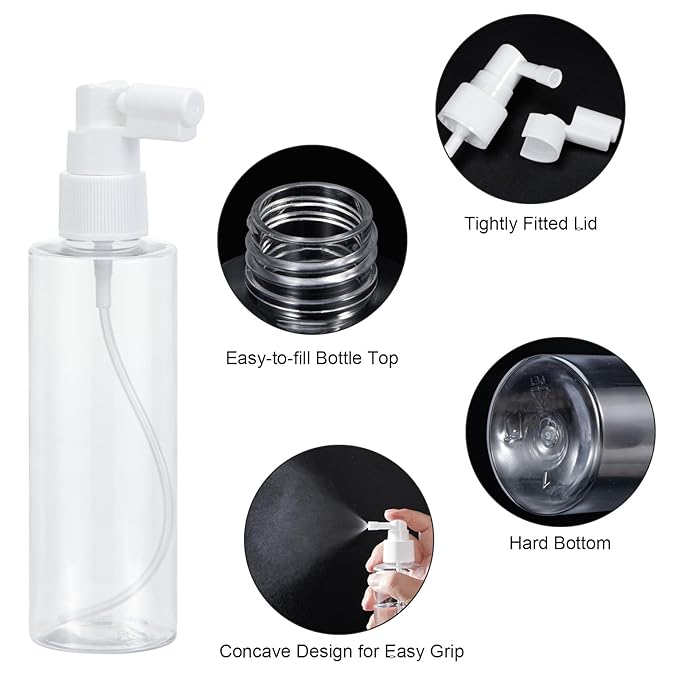Yebeauty 4 Pack Refillable Travel Size Spray Bottle Plastic Empty Fine Mister Small Spray Bottles with Tight Cap Long Mouth TSA Approved Sprayer Atomizer for Hair Perfumes Cleaning, 3.3oz/100ml Clear