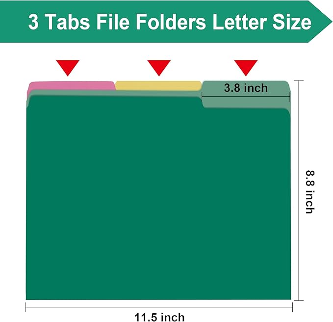 File Folders,18 Pack Two-Tone Colored File Folders Letter Size,Green Folders for School Office Supplies Documents Organization-1/3-Cut Tabs