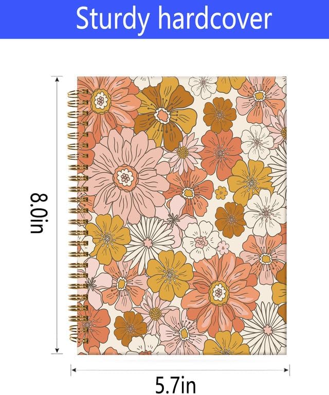 Spiral Journal Notebook,A5 Hardcover Lined Journals for Women Girl 6 x 8.3 in,120 Pages Thick Paper,Cute College Ruled Writing Notebook for Gifts Office Work School(Boho Flower)