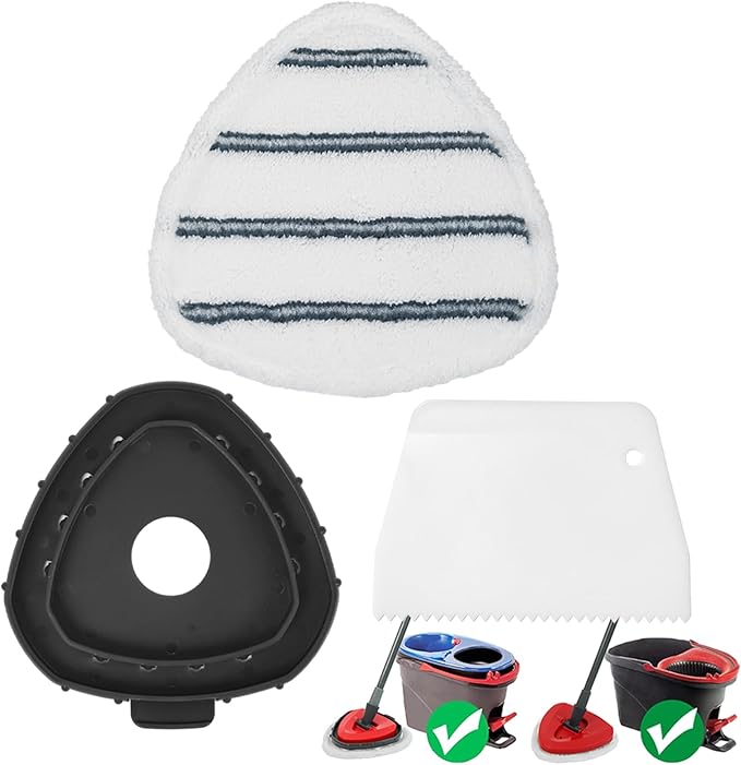 High-PQ Flat Mop Head Replacements, Microfiber Mopping Pads Refills, 1-Pack Spin Mop Pads + 1 Plastic Pad &1 Scrape for Floor, Wall & Ceiling Cleaning - Fits EasyWring & RinseClean Systems