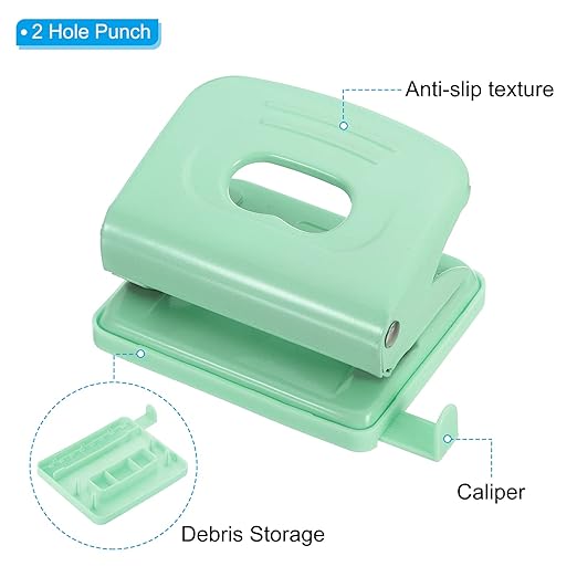 PATIKIL 1/4" 2 Hole Paper Punch, Metal Hole Puncher 8 Sheet Punch Capacity Adjustable Hole Punch for Office and Home Supplies, Green
