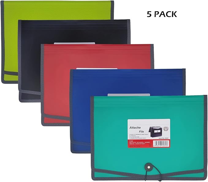 Premium Quality Plastic Expanding File Folder Document Organizer, 3.5" Expansion, A4 Letter Size for Home School Office Organization, 5 Pack