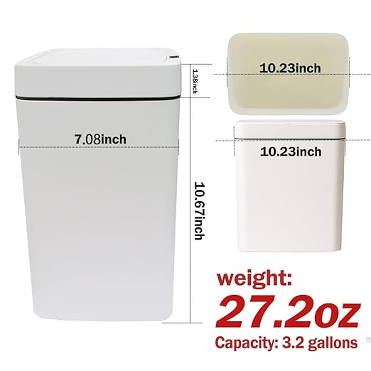 3.2 Gallon White Intelligent Sensor Garbage bin, Supports Multiple Opening Methods, Waterproof Design, Odor Proof Design, Fast Response, Suitable for Kitchen, Living Room, Bedroom, Office, etc