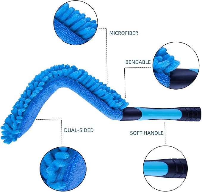 Hicavar 17" Microfiber Flexible Ceiling Fan Duster with Washable Chenille Dusting Cloth, Use by Hand or Attach to Extension Poles (1)