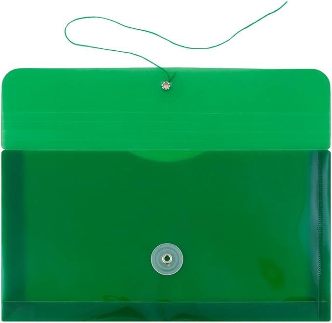 JAM PAPER Plastic Envelopes with Button & String Tie Closure - #10 Business Booklet - 5 1/4 x 10 - Green - 12/Pack