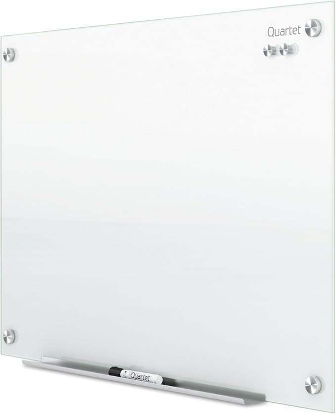 Quartet Glass Whiteboard, Non-Magnetic Dry Erase White Board, 2' x 1.5', Includes Accessory Tray, 1 Marker and 2 Glass Board Magnets, Frosted Surface, Infinity (G2418F)