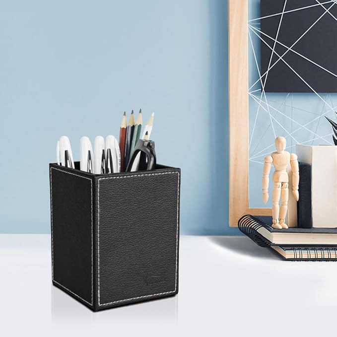 Pen Pencil Holder Cup Container PU Leather Desk Organizer Stand Decor Brush Scissor Holder Decoration Office Desk Home School