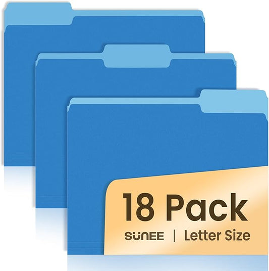 SUNEE File Folders, 18 Pack Manilla Folders 8.5 x 11, Colored Folder Office Organization Home School Folders for Documents Files Paper,Blue Colors