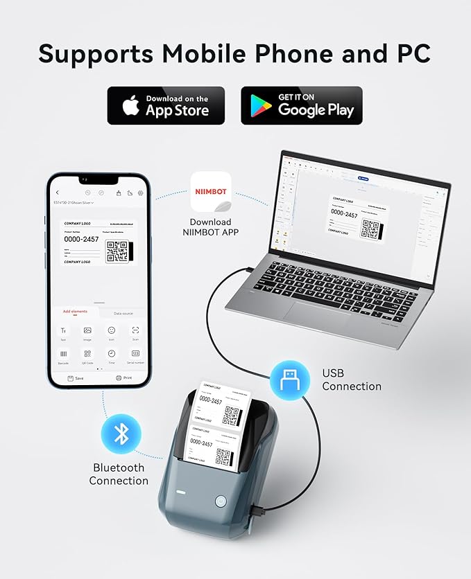 NIIMBOT 2Inch Label Maker Machine with 3 Tape, B1 Portable Sticker Printer for Small Businesses, Clothing, Logo, Jar, Address, Compatible with Phones & PC, Blue