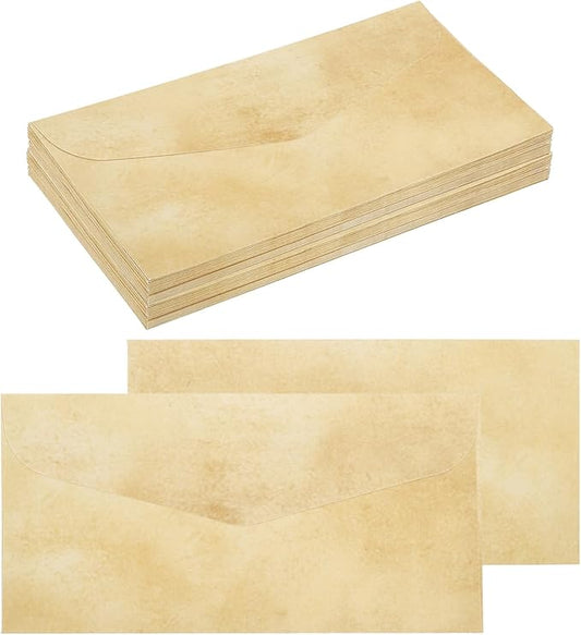 MECCANIXITY 48 Packs Envelopes Vintage Stationery Earthy Yellow Stationery Old Fashion Paper for Letter Writing, Invitations, Wedding-9 x 4 Inch