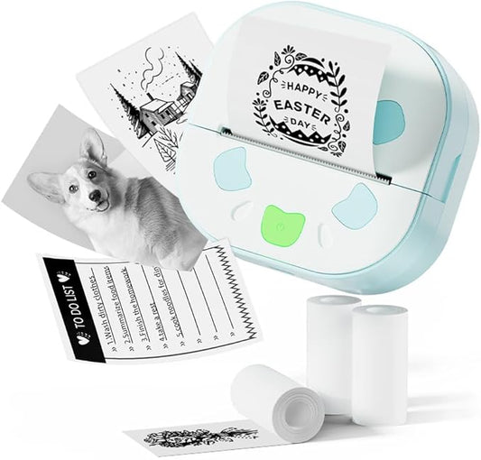 Portable Thermal Printer with 3 Rolls Stickers Paper, Mini Sticker Printer, Bluetooth Inkless Pocket Printers, Sticker Maker Print Pod for Notes, Journal, DIY, Kids Gift