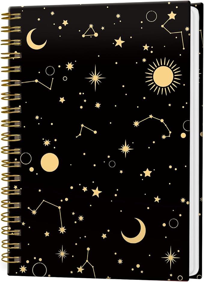 Spiral Notebook Journal for Women Men, A5 Hardcover Journal, 120 Pages Thick Paper, College Ruled Writing Notebook for School, Work & Office 8.3'' × 5.9''(Starry Cosmos Stars)