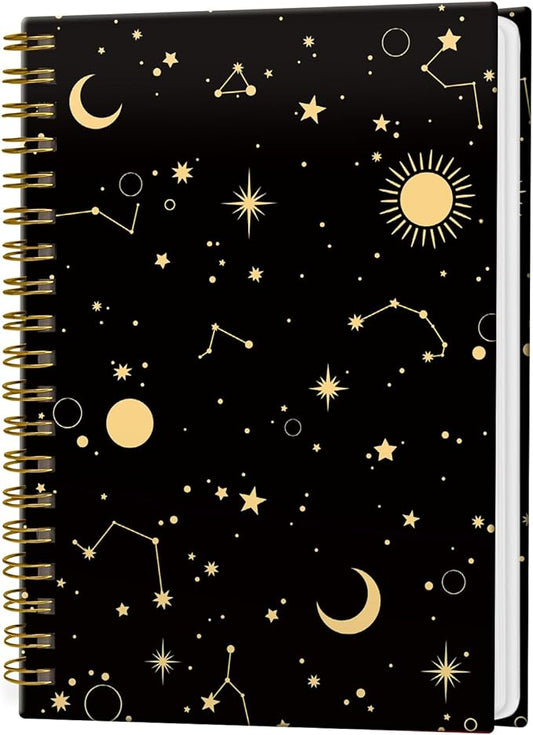 Spiral Notebook Journal for Women Men, A5 Hardcover Journal, 120 Pages Thick Paper, College Ruled Writing Notebook for School, Work & Office 8.3'' × 5.9''(Starry Cosmos Stars)