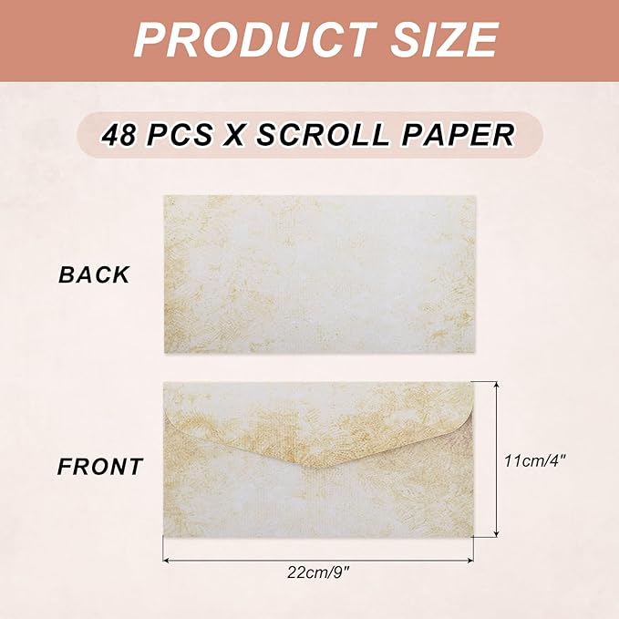 MECCANIXITY 48 Packs Envelopes Vintage Stationery Soft Beige Stationery Old Fashion Paper for Letter Writing, Invitations, Wedding-9 x 4 Inch
