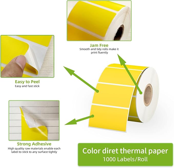 2.25" x 1.25" Yellow Direct Thermal Labels, Replacement for Self-Adhesive Address Shipping Barcode Thermal Stickers, Compatible with Rollo & Zebra Thermal Label Printer(1 Roll, 1000 Labels)