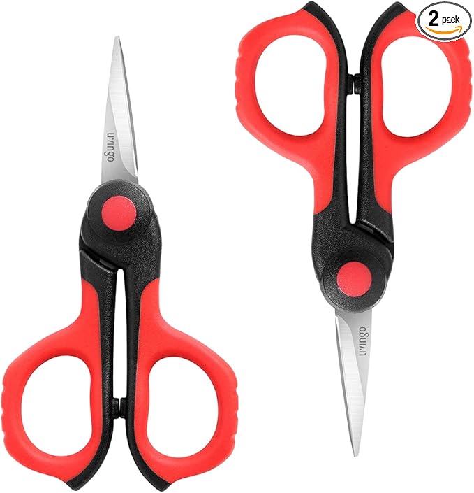 LIVINGO 4.5” Small Sharp Embroidery Scissors, Precise Detail Pointed Tip Stainless Steel Shears for Cutting Fabric, Needlework Thread Yarn Craft Sewing, Scrapbook, Paper, 2 Pack Red/Black