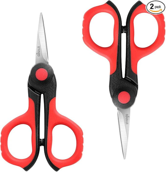 LIVINGO 4.5” Small Sharp Embroidery Scissors, Precise Detail Pointed Tip Stainless Steel Shears for Cutting Fabric, Needlework Thread Yarn Craft Sewing, Scrapbook, Paper, 2 Pack Red/Black