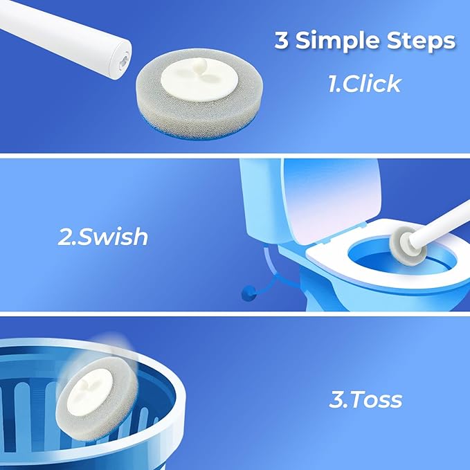 Disposable Toilet Brush&Holder with 48pcs Refills Pads, Toilet Cleaning Kit System,Toilet Bowl Cleaner Wand Holder and Set (1 Wand+1 Caddy+48 Refills)