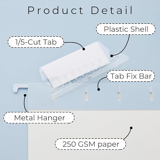 Y YOMA 6 Pack Gradient Hanging File Folders Letter Size Decorative Hanging Folder Pretty File Folder Organizer for Filing Cabinet Office Home with 1/5-Cut Adjustable Tabs, Lake Blue