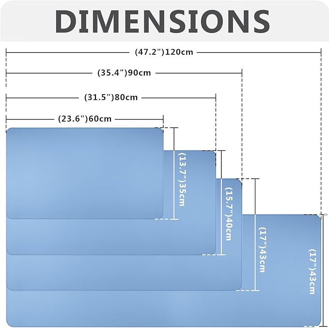 Light Blue 35.4"x17" PU Leather Non-Slip Desk Pad Mat for Desktop, Large Mouse Pad, Easy to Clean, Easy to Carry, Smooth Surface, Fashionable and Durable Desk Accessories